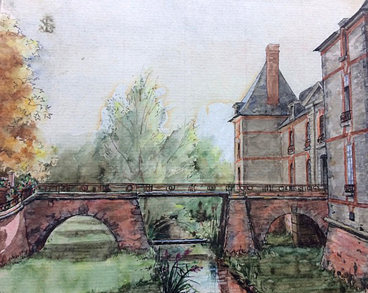 Aquarelle de Suzette Lemaire représentant le château de Réveillon