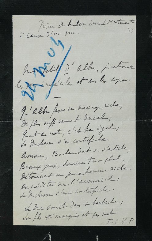 Lettre de Marcel Proust à Louis d’Albufera
